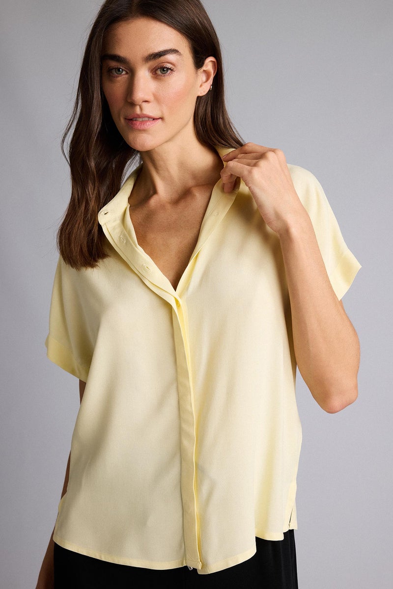 DeFacto Yellow Woman Regular Fit Shirt Collar Short Sleeve Shirt Casual - Image 1