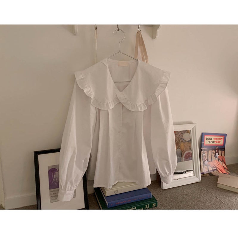 Women's Peter Pan Collar Blouse with Ruffle, Loose Fit - Image 4