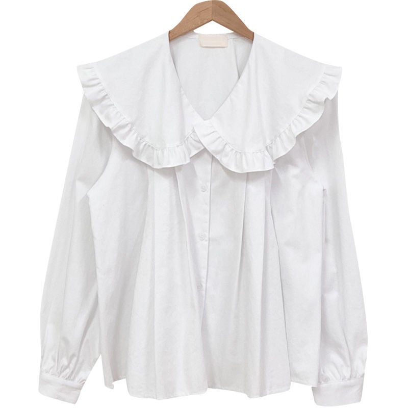 Women's Peter Pan Collar Blouse with Ruffle, Loose Fit - Image 5