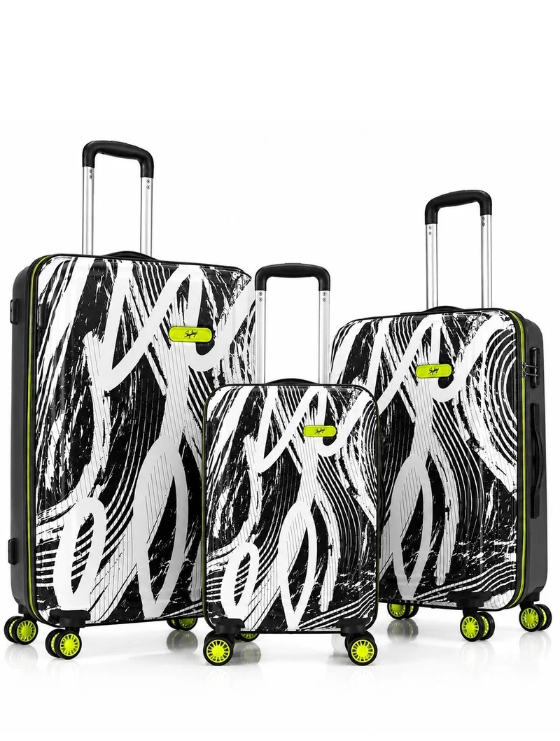 Skybags STROKE Set of 3 Polypropylene(PP), 4 Spinner Double Wheel Trolley Bags for Travel, Hard Case Lightweight Bag with TSA Lock, Tough Suitcase for Travel (Large-28, Medium-24, Cabin-20 Inch), Black