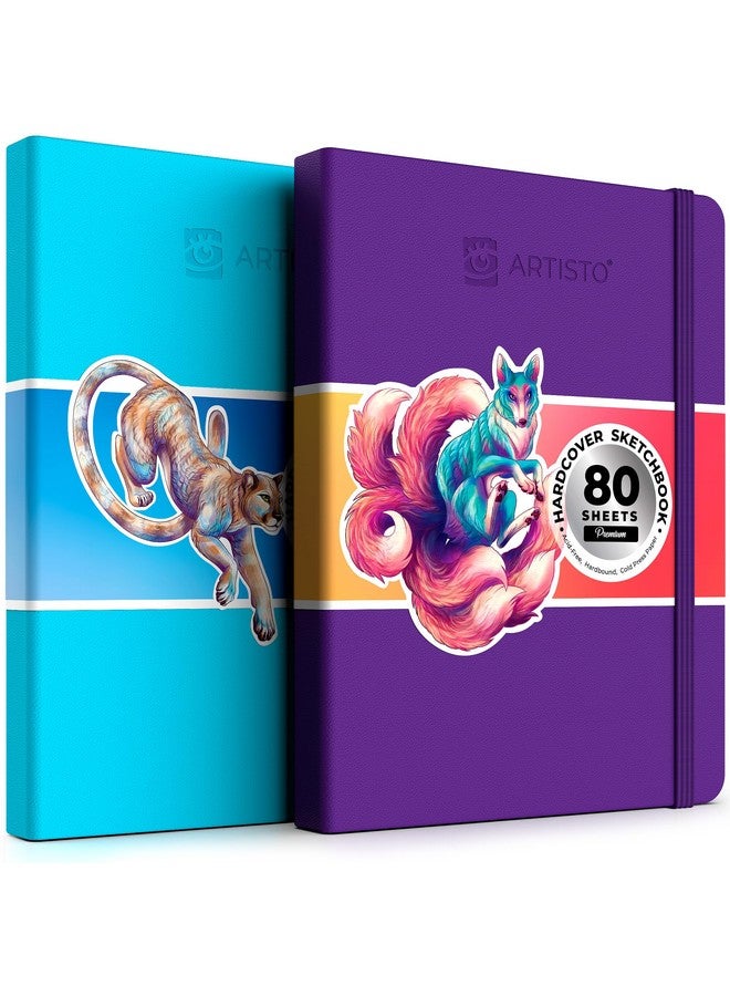 Artisto 8.5X11" Premium Hardcover Sketchbook Pack Of 2 (160 Sheets) 125 Gsm Acid Free Drawing Paper Hardbound Sketch Pad With Inner Pocket Elastic Closure And Bookmark Ribbon  - Image 1