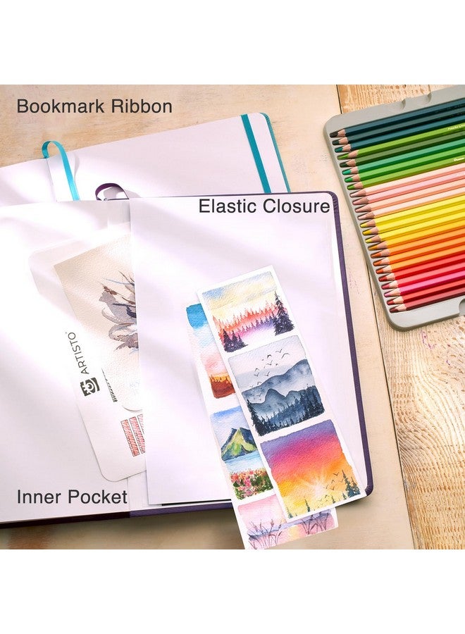 Artisto 8.5X11" Premium Hardcover Sketchbook Pack Of 2 (160 Sheets) 125 Gsm Acid Free Drawing Paper Hardbound Sketch Pad With Inner Pocket Elastic Closure And Bookmark Ribbon  - Image 4
