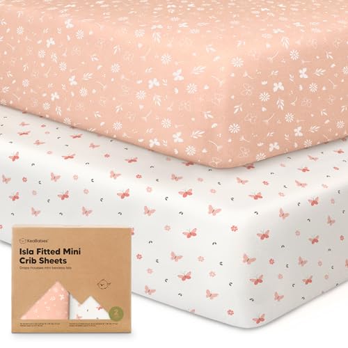Pack and Play Sheets Fitted 2Pack Mini Crib Sheets for Pack N Play Mattress 38x26 Soft Cozy Neutral Toddler Playard Bedding Snug Fitted Mini Baby Crib Mattress Cover Boy Girl Butterflies