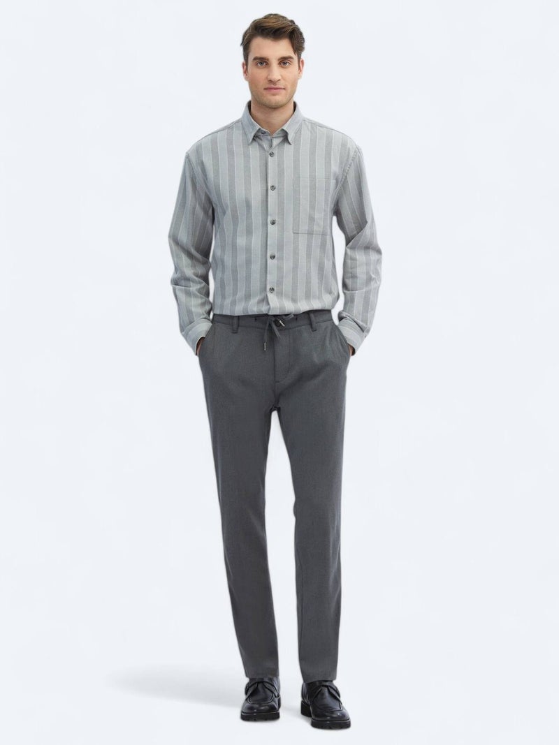 Kip Grey Striped Oversize Fit Long Weaving Casual Cotton Blended Shirt - Image 2
