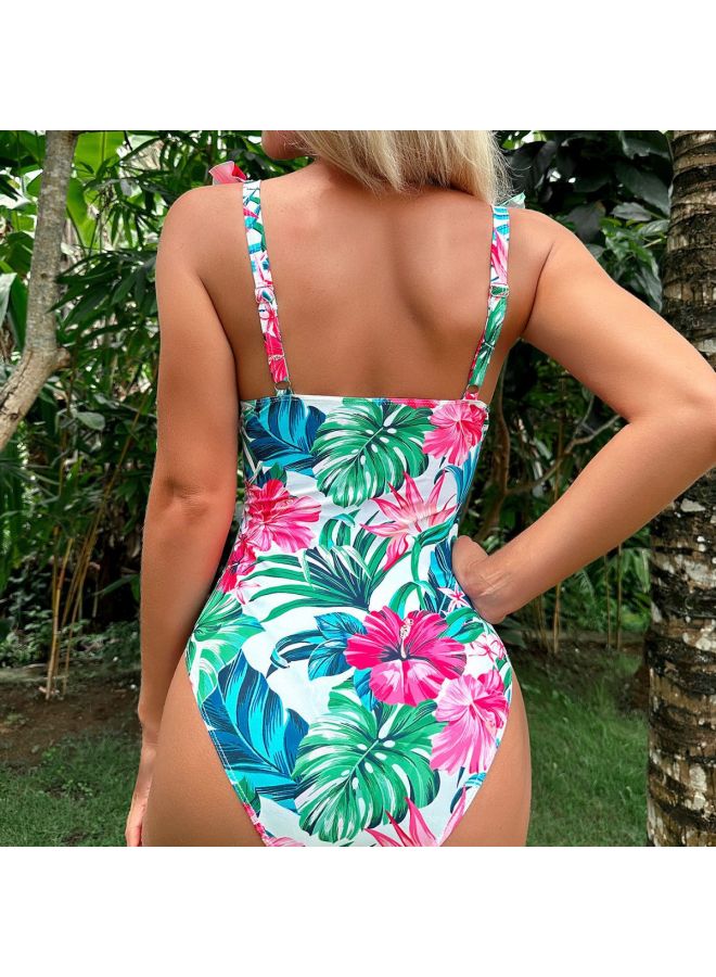 Generic 2023 Printed Fungus Printed Multi-color Backless One-piece Bikini Swimsuit For Women-Color:black Background Ink Green Leaves- - Image 5