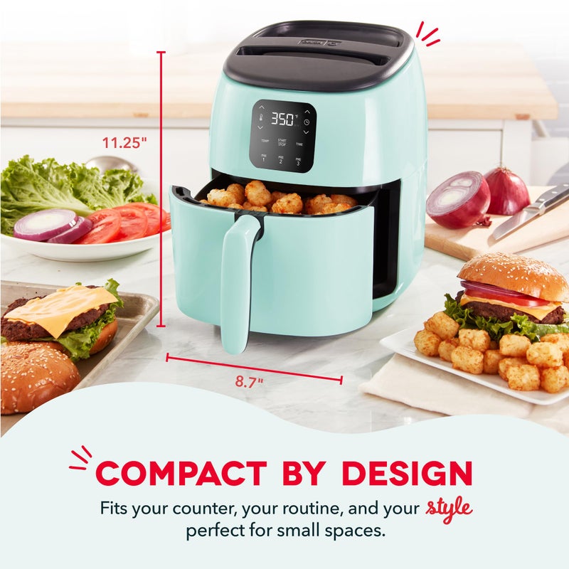 DASH Tasti-Crispâ„¢ Electric Air Fryer Oven, 2.6 Qt., Aqua â€“ Compact Air Fryer for Healthier Food in Minutes, Ideal for Small Spaces - Auto Shut Off, Digital, 1000-Watt - Image 2