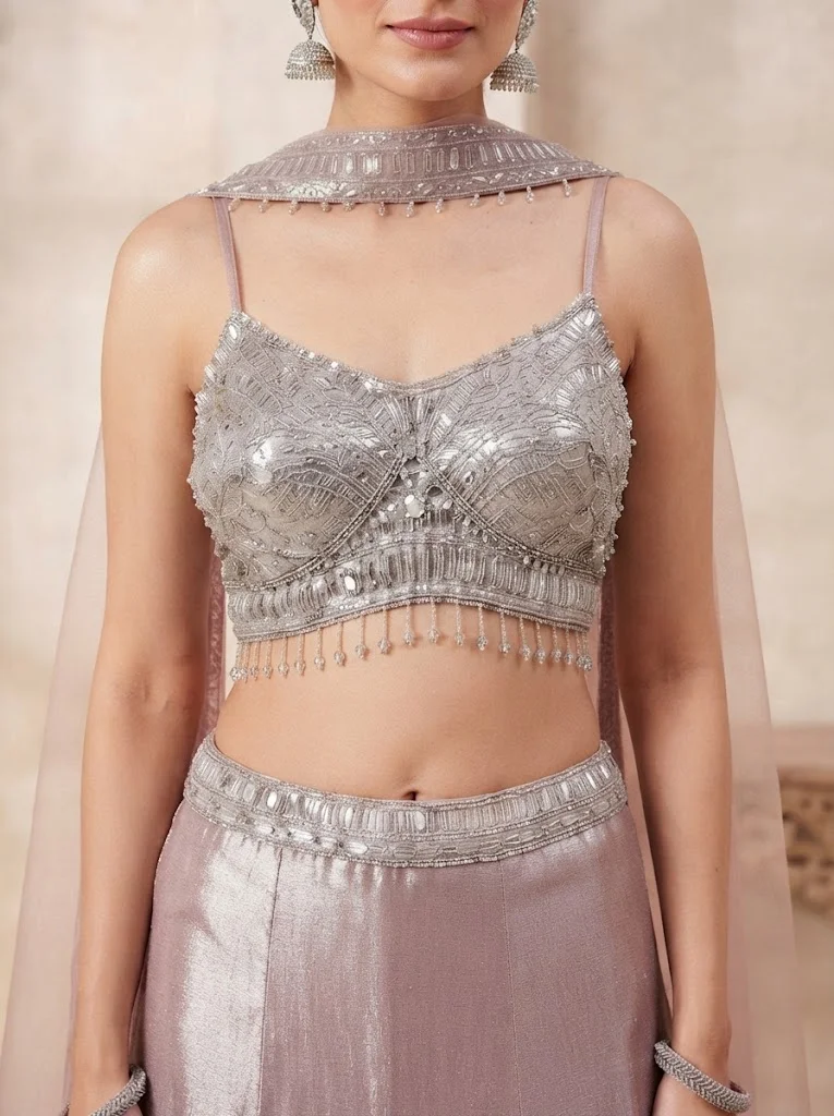 Viny VINY Mauve 3-Piece Embellished Crop Top Lehenga Set – Women's Indian Ethnic Wear