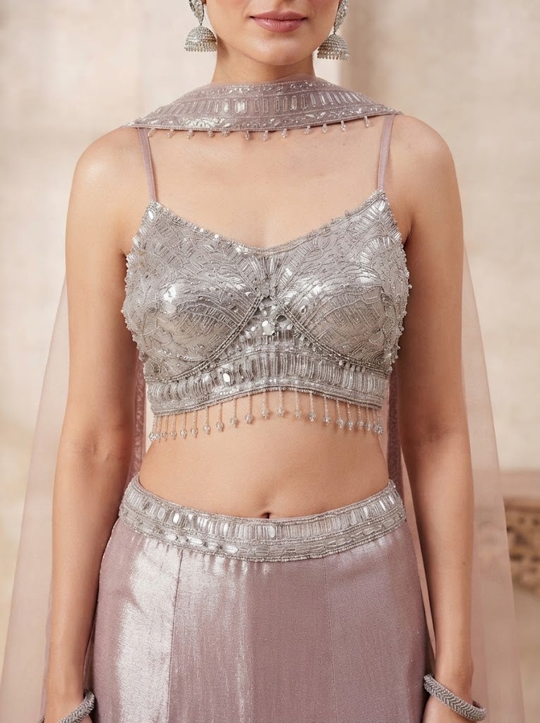 VINY Mauve 3-Piece Embellished Crop Top Lehenga Set – Women's Indian Ethnic Wear - Image 2