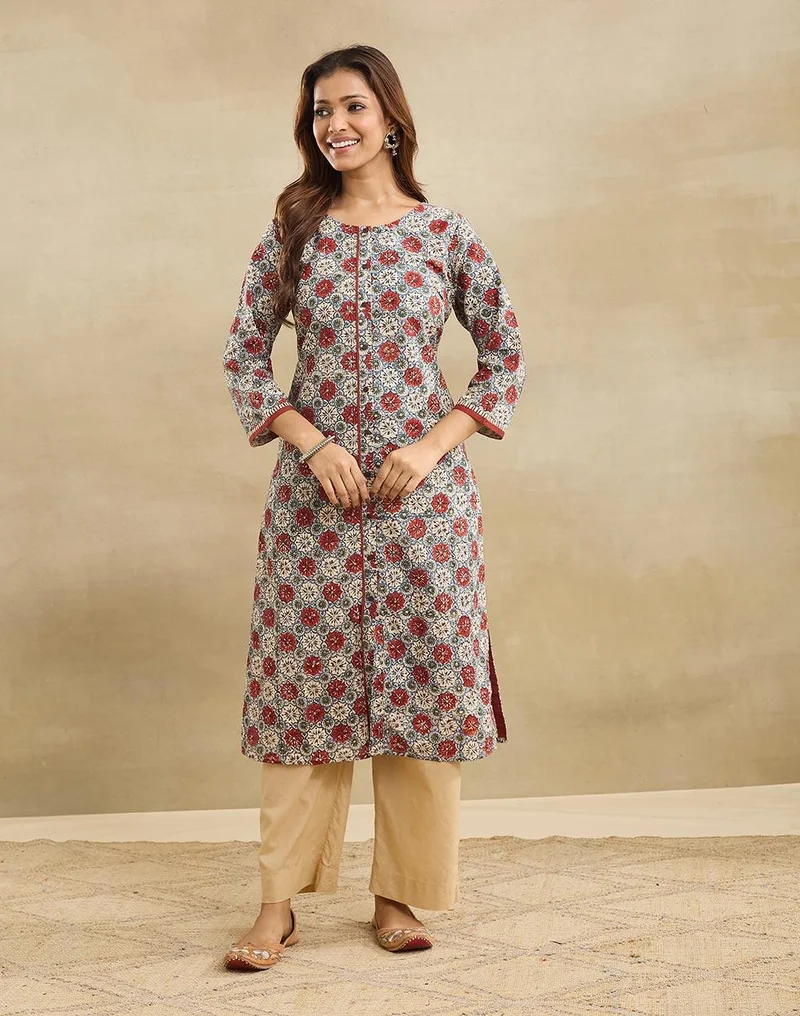فاب انديا Maroon Cotton Long Kurta