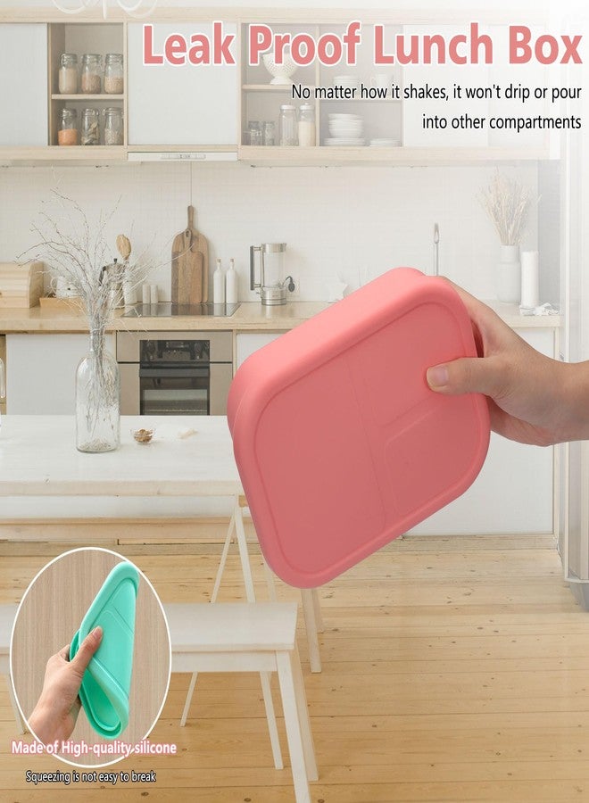 Realand Leak-proof Silicone Bento Lunch Box, Silicone Lunch Container with 3 Individually Sealed Compartments, Snack Bento Box, Microwave & Dishwasher Safe, Pink - Image 3
