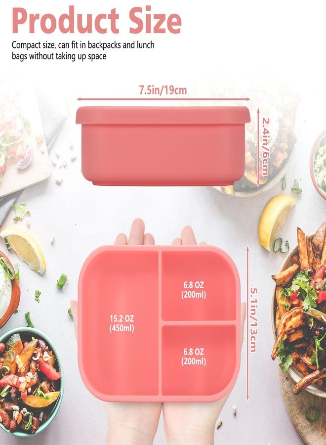Realand Leak-proof Silicone Bento Lunch Box, Silicone Lunch Container with 3 Individually Sealed Compartments, Snack Bento Box, Microwave & Dishwasher Safe, Pink - Image 2