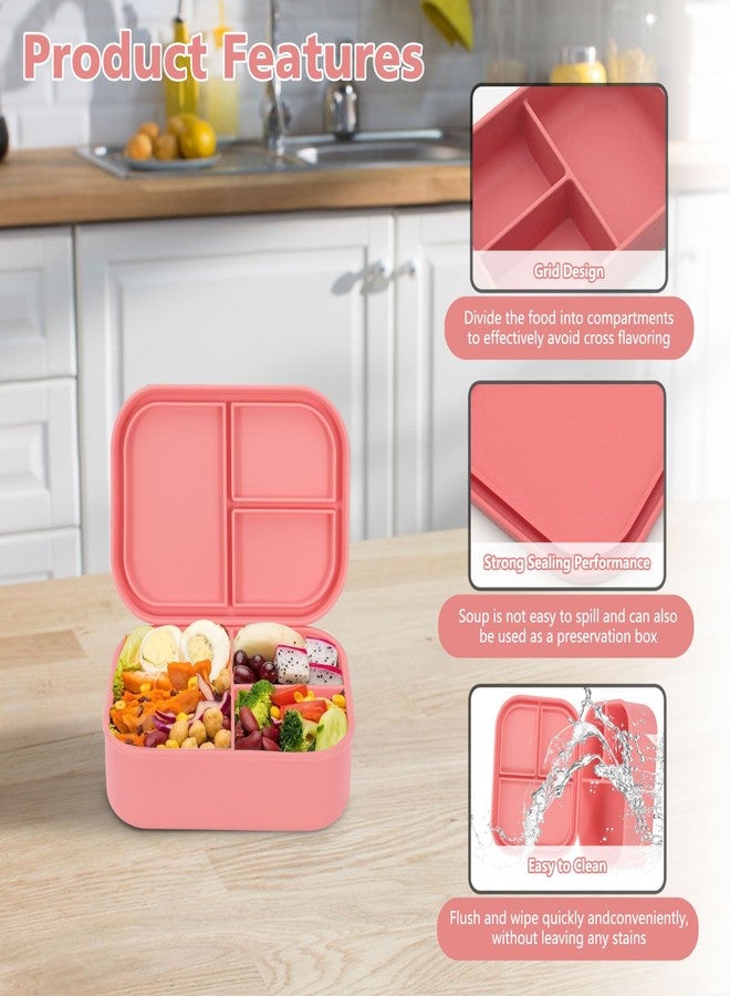 Realand Leak-proof Silicone Bento Lunch Box, Silicone Lunch Container with 3 Individually Sealed Compartments, Snack Bento Box, Microwave & Dishwasher Safe, Pink - Image 4