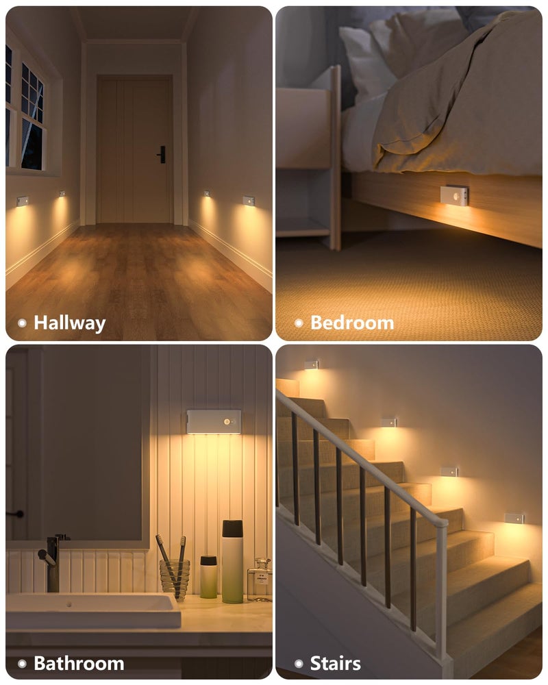 WILLED Rechargeable Night Light, Warm White Stair Lights Indoor, Wireless Motion Sensor Night Light, Stick On Lights for Stairs, Hallway, Stairway, Bathroom, Bedroom, Kitchen, 10 Pack - Image 3