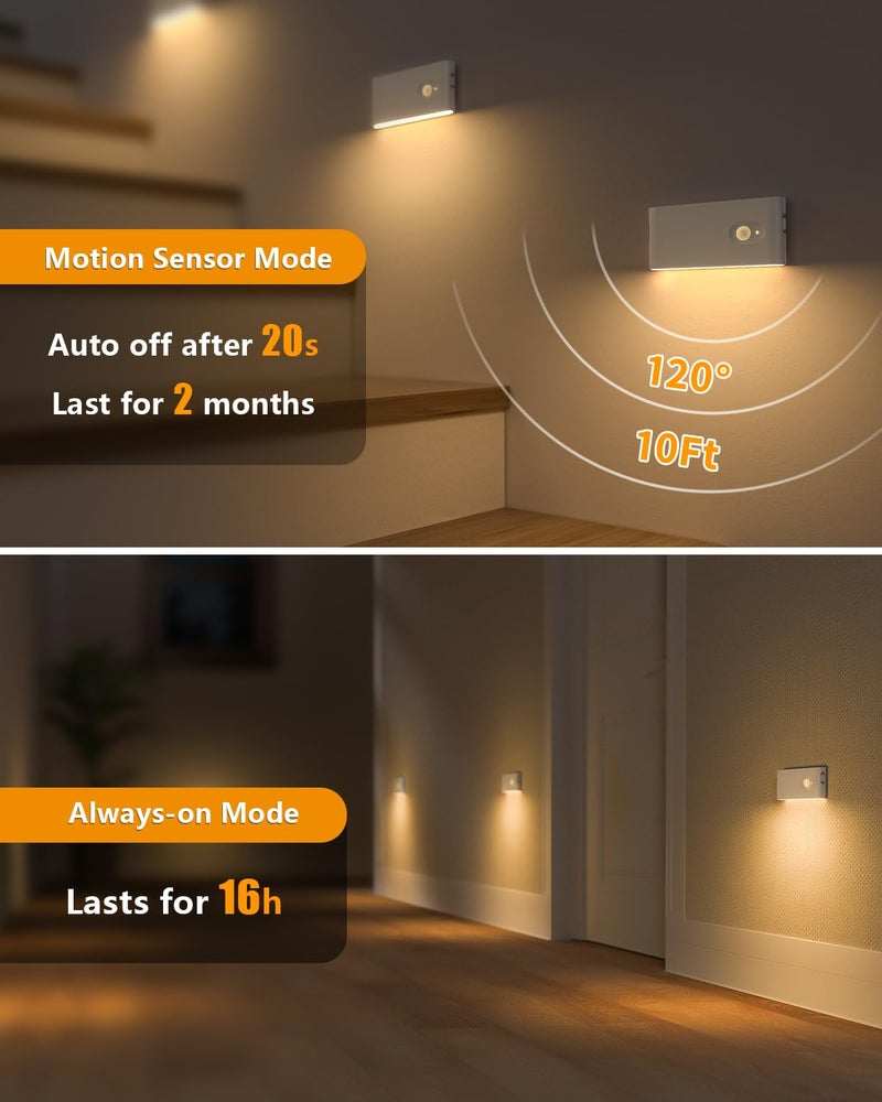 WILLED Rechargeable Night Light, Warm White Stair Lights Indoor, Wireless Motion Sensor Night Light, Stick On Lights for Stairs, Hallway, Stairway, Bathroom, Bedroom, Kitchen, 10 Pack - Image 4
