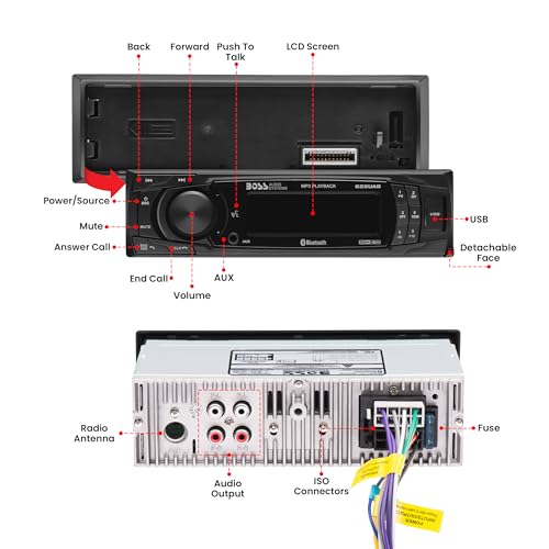 BOSS AUDIO SYSTEMS نظام الصوت BOSS 625UAB ستيريو سيارة أحادي الدين مع بلوتوث - بدون مشغل CD/DVD، جهاز استقبال راديو AM/FM، مدخل Aux، USB - Image 2