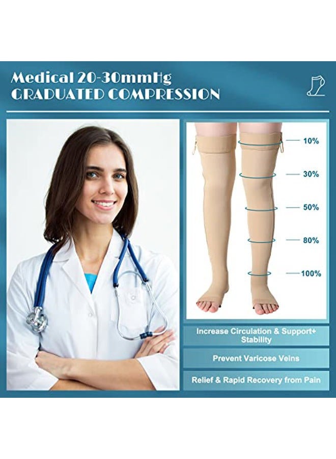 Newcotte جوارب ضغط بسحاب للنساء تصل إلى الفخذ جوارب ضغط 20-30 مم زئبقي جوارب دعم للنساء والرجال (L) - Image 3