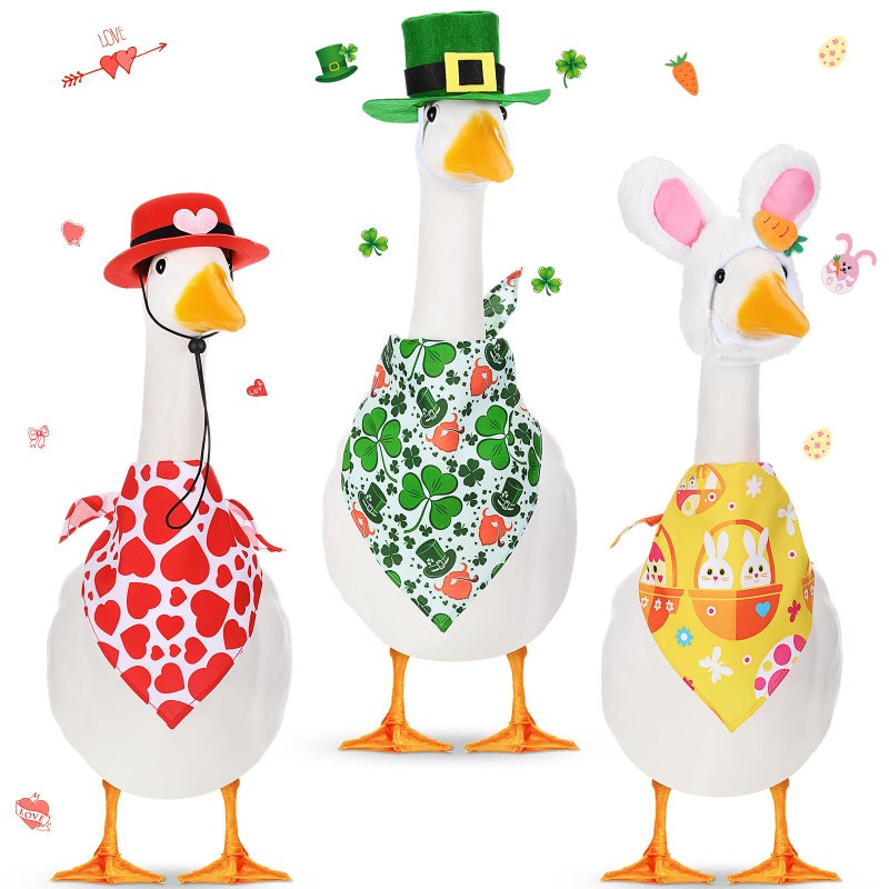 Shyyween 3 Set Valentine's Day Goose Outfit St. Patrick's Easter Bunny Lawn Porch Duck Costume 23" /17'' Holiday Patio Yard(Bib) - Image 1