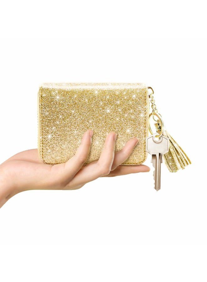 Coco Rossi Women's Small Credit Card Wallet RFID Glitter Cute Credit Card Holder Wallets for Women, A Glitter Gold, Small, Id Card Wallet - Image 4