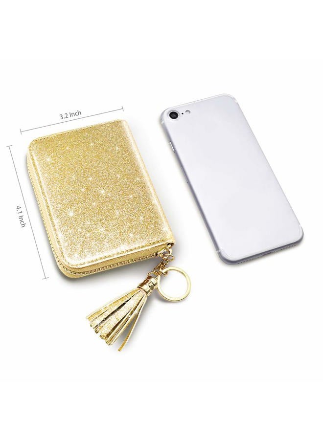 Coco Rossi Women's Small Credit Card Wallet RFID Glitter Cute Credit Card Holder Wallets for Women, A Glitter Gold, Small, Id Card Wallet - Image 5