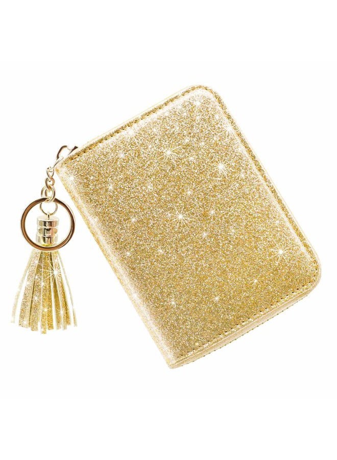 Coco Rossi Women's Small Credit Card Wallet RFID Glitter Cute Credit Card Holder Wallets for Women, A Glitter Gold, Small, Id Card Wallet - Image 1