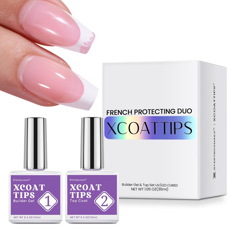 BTArtboxnails XCOATTIPS French Protecting DUO Builder Gel and Top Coat Set - Protect French Tips, No More Chipping - Image 2