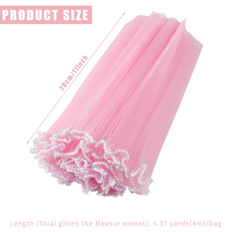 CCINEE 4.37 Yards Flower Wrapping Mesh Paperï¼ŒPearl Wrinkled Wavy Net Yarn Flower Wrapping Mesh Paper for DIY Crafts Valentine's Day Wedding Florist Supplies (Pink) - Image 2