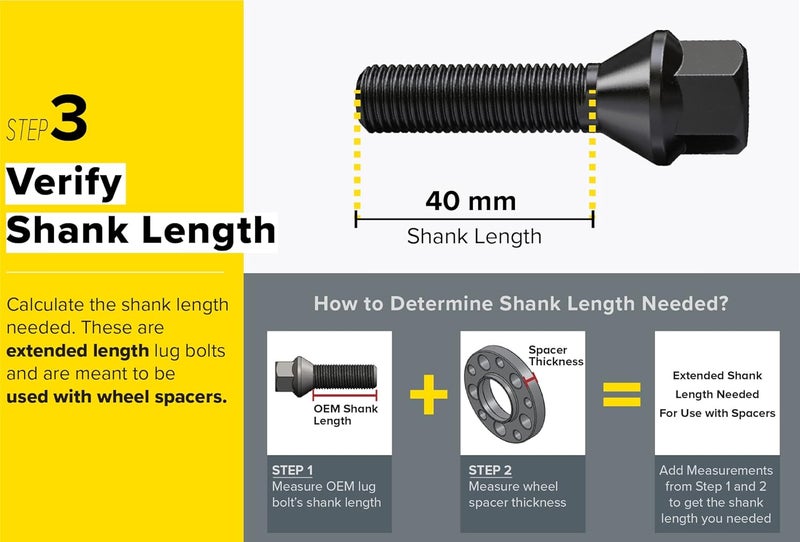 StanceMagic 10pcs Extended Lug Bolts 14x1.25 (40mm Shank Length - Not OEM Length, Cone Seat) Compatible with BMW 228i 320i 328i 335i 428i 435i 528i 535i 535d 550i F10 F30 640i M3 M4 M5 M6 X3 X5 - Black - Image 5