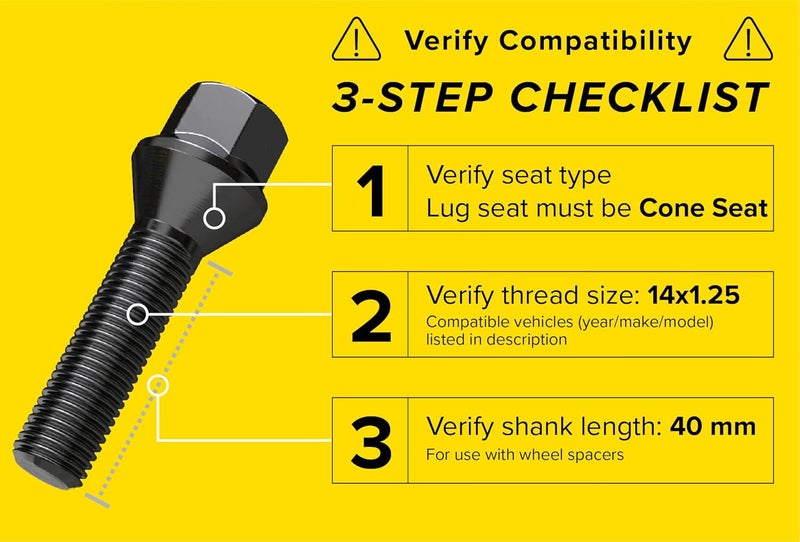 StanceMagic 10pcs Extended Lug Bolts 14x1.25 (40mm Shank Length - Not OEM Length, Cone Seat) Compatible with BMW 228i 320i 328i 335i 428i 435i 528i 535i 535d 550i F10 F30 640i M3 M4 M5 M6 X3 X5 - Black - Image 2