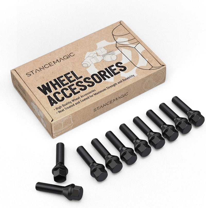 StanceMagic 10pcs Extended Lug Bolts 14x1.25 (40mm Shank Length - Not OEM Length, Cone Seat) Compatible with BMW 228i 320i 328i 335i 428i 435i 528i 535i 535d 550i F10 F30 640i M3 M4 M5 M6 X3 X5 - Black - Image 1