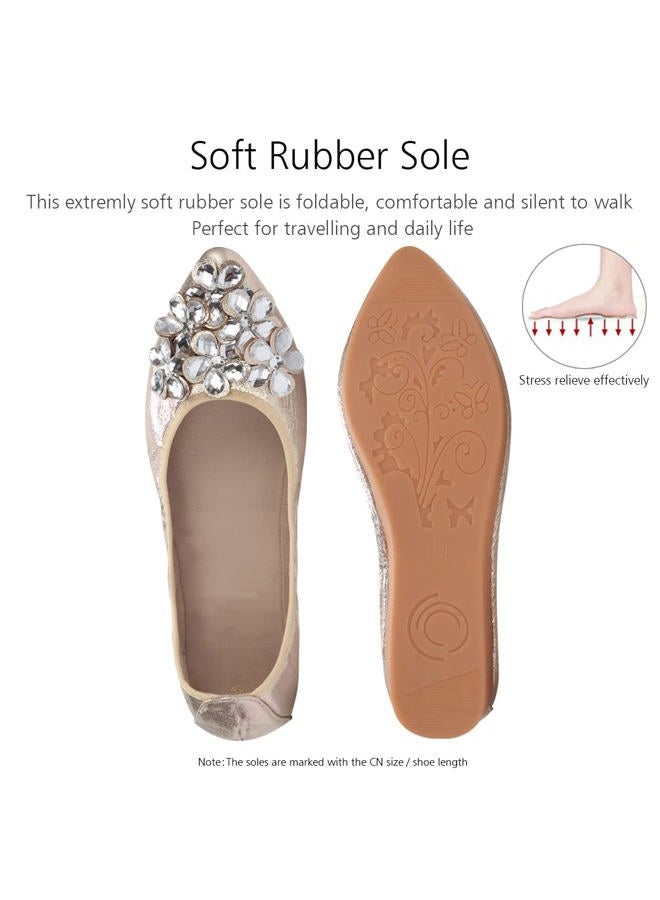 KUNWFNIX Women Ballet Flats Rhinestone Wedding Ballerina Shoes Foldable Sparkly Comfort Slip on Flat Shoes, #01_gold, 7 - Image 5