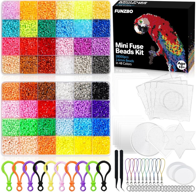 FUNZBO 28000 2.6mm Mini Size Fuse Beads Set - 48 Colors, Toys and Crafts, Arts and Crafts, Kids Room Decorations, Gifts for Girls, Boys, Kids and Teens (Non Standard Size) - Image 1