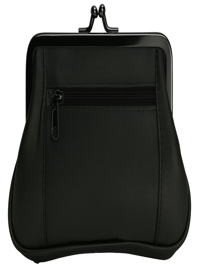 MARSHAL Genuine Leather Change Purse with Clasp Closure (Black) - Image 2