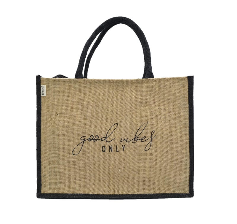 JUTEKA quote printed Jute Bag for Lunch, Office, Grocery, Picnic, Tiffin, Shopping Hand Bag with padded cotton handles… - Image 2