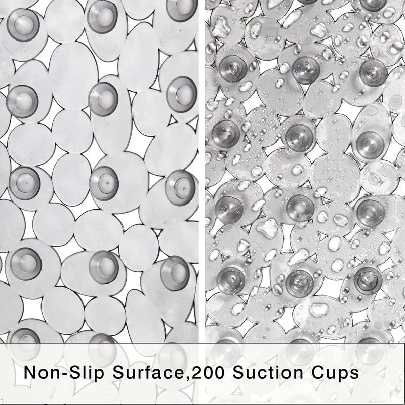 SONGZIMING Bathtub Mat Non Slip Pebble Bath Shower Mat with Drain Holes, Suction Cups Mat for Tub 16" W x 35" L, Clear Grey - Image 2