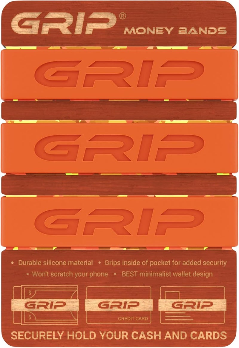 Grip Money Bands (Pack of 3) - ORANGE - Premium Silicone Band for Cash & Cards - Slim & Durable Design - Image 1