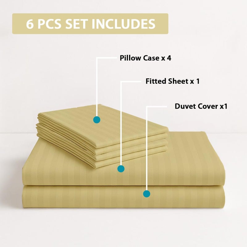 MOONCEE 6Pcs Bed Sheet King Size Set With Duvet Cover 220x240 Microfiber Bed Sheets Bedding Set Includes 1 Fitted Sheet, 1 Quilt Cover & 4 Pillows Cases (6Pcs Duvet Cover Set- King, Gold) - Image 3