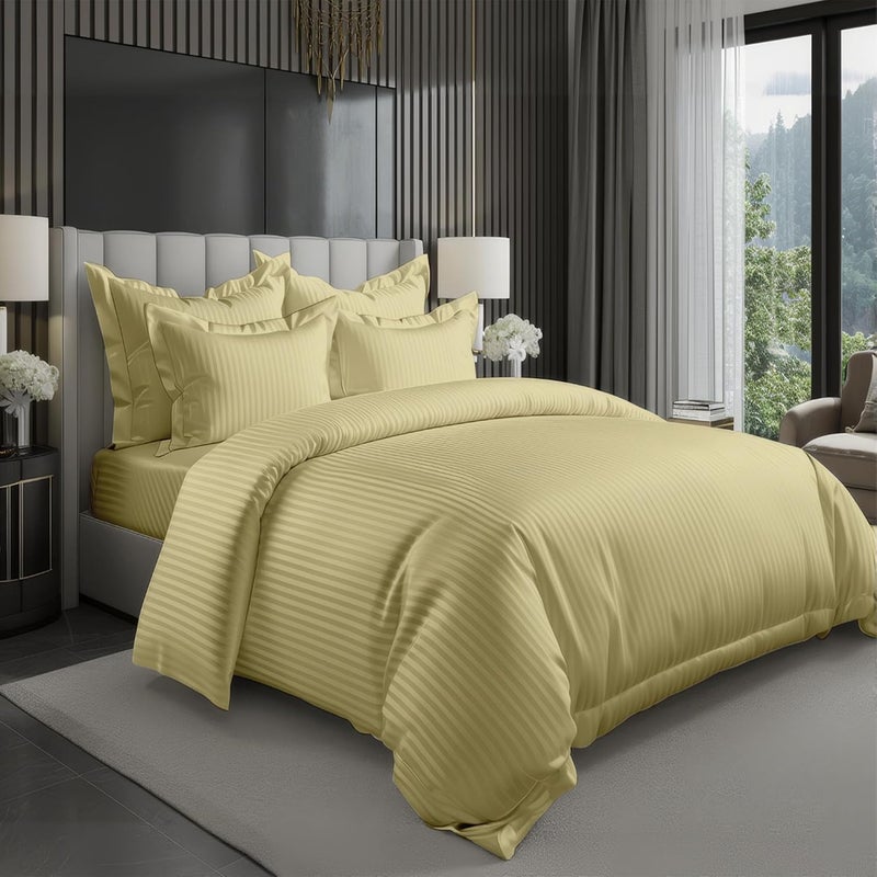 MOONCEE 6Pcs Bed Sheet King Size Set With Duvet Cover 220x240 Microfiber Bed Sheets Bedding Set Includes 1 Fitted Sheet, 1 Quilt Cover & 4 Pillows Cases (6Pcs Duvet Cover Set- King, Gold) - Image 1