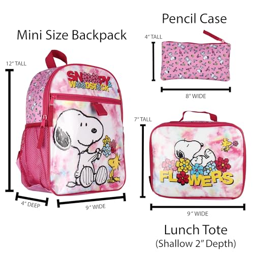 INTIMO Peanuts Snoopy Woodstock Flower Character 3 PC Mini Backpack Lunch box Pencil Pouch - Image 3