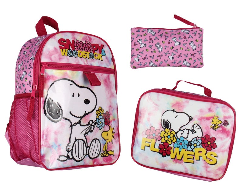 INTIMO Peanuts Snoopy Woodstock Flower Character 3 PC Mini Backpack Lunch box Pencil Pouch - Image 2