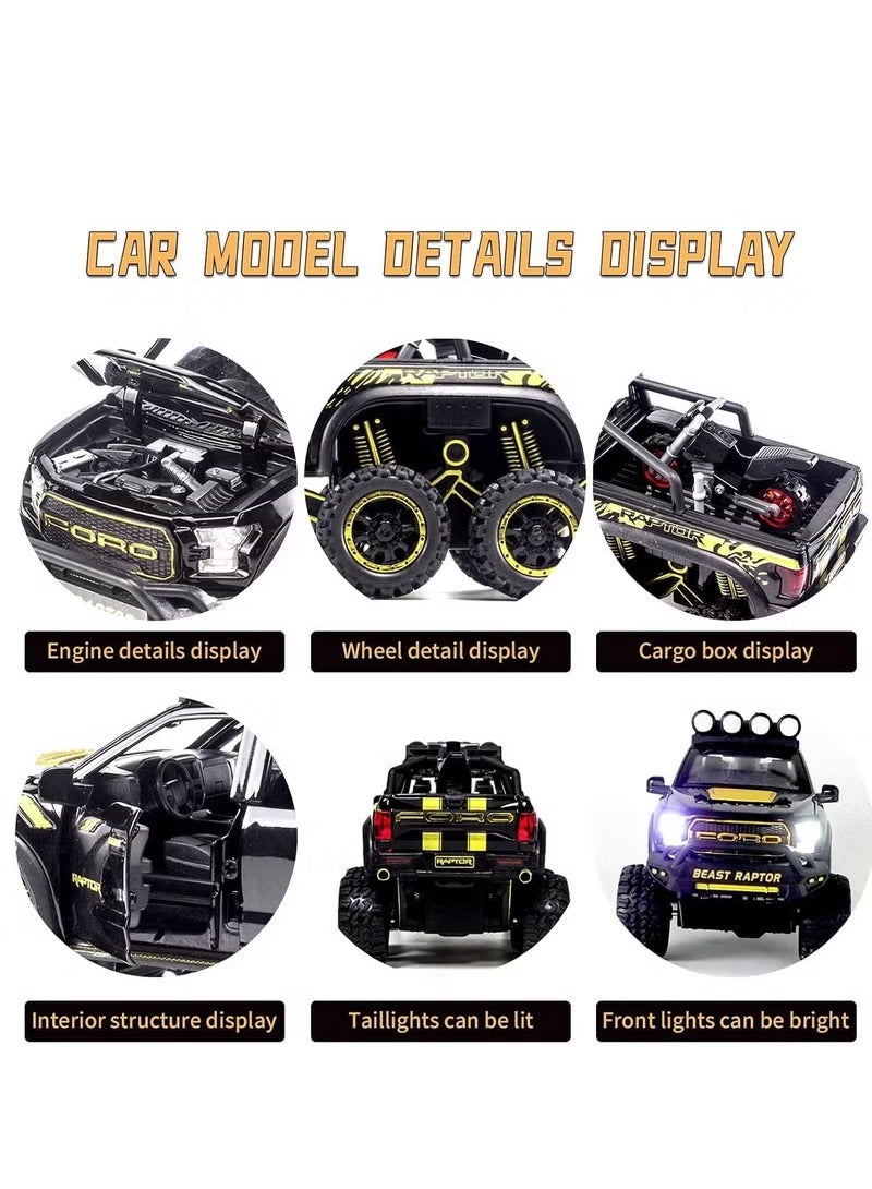 Ford Monster Trucks for Boys - 1/24 Scale Die-Cast Metal Toy Car F150 with Sound and Light,Pickup truck and trailer Cars toy cars for 3+ year old boys (Black) - Image 3