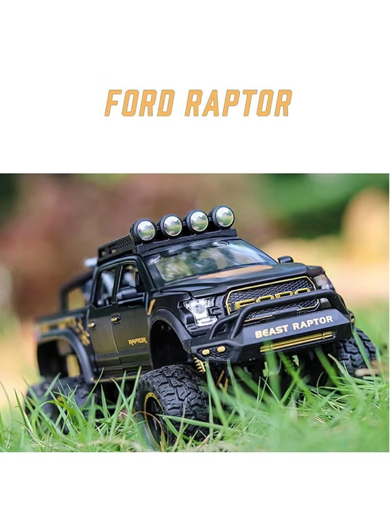 Ford Monster Trucks for Boys - 1/24 Scale Die-Cast Metal Toy Car F150 with Sound and Light,Pickup truck and trailer Cars toy cars for 3+ year old boys (Black) - Image 4