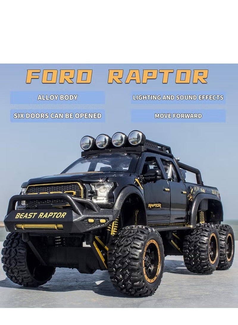 Ford Monster Trucks for Boys - 1/24 Scale Die-Cast Metal Toy Car F150 with Sound and Light,Pickup truck and trailer Cars toy cars for 3+ year old boys (Black) - Image 5