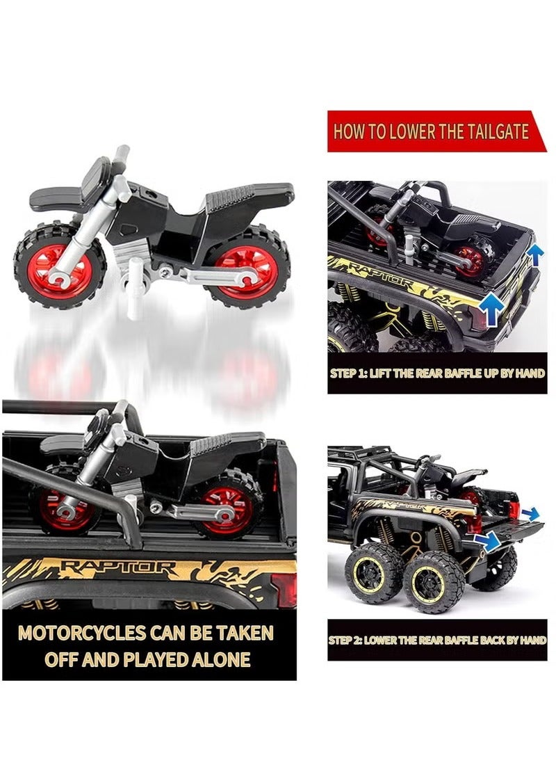 Ford Monster Trucks for Boys - 1/24 Scale Die-Cast Metal Toy Car F150 with Sound and Light,Pickup truck and trailer Cars toy cars for 3+ year old boys (Black) - Image 2
