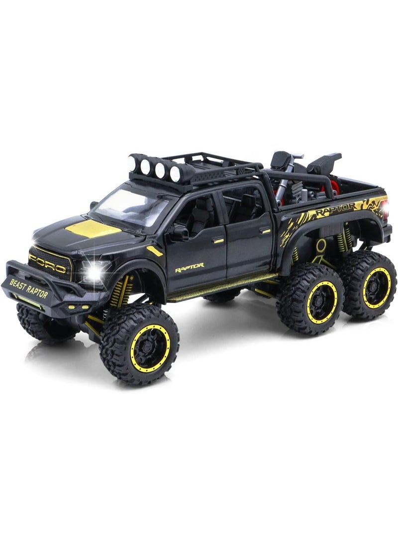 Ford Monster Trucks for Boys - 1/24 Scale Die-Cast Metal Toy Car F150 with Sound and Light,Pickup truck and trailer Cars toy cars for 3+ year old boys (Black) - Image 1