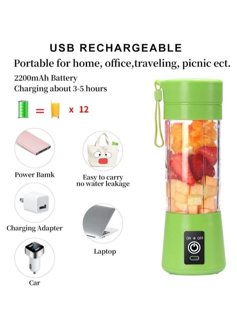 ELTRAZONE - Portable Blender Cup,Electric USB Juicer Blender,Mini Blender Portable Blender For Shakes and Smoothies, Juice,380ml, Six Blades Great for Mixing,Green - Image 1