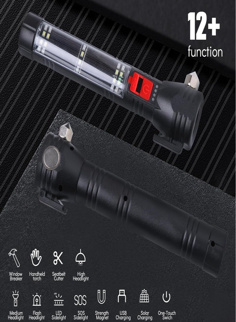 Maksone All-in-1 Car Safety Hammer Flashlight, Emergency Escape Tool with Seat Belt Cutter, Window Breaker, USB Charging, Magnet, Compass, Solar Powered, Strobe SOS, Multi-Function LED Work Light - Image 2