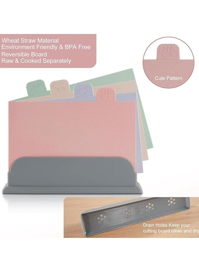 هالامين 4 قطع من ألواح تقطيع المطبخ، لوح تقطيع بلاستيكي مع رف تخزين، لوح تقطيع لأنواع الأطعمة المختلفة للمطبخ - Image 5