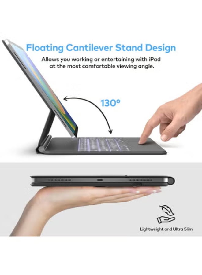 Arabic/English two-language keyboard case for iPad Air 13 (2025 M3 version, 2024 M2 version) and iPad Pro 12.9-inch 6th, 5th, 4th and 3rd generation, Magic Style keyboard case with magnetic multi-touch trackpad and floating cantilever stand, - Image 2