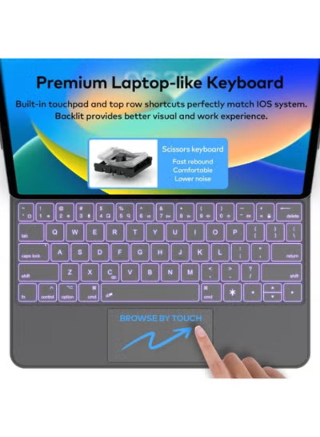 Arabic/English two-language keyboard case for iPad Air 13 (2025 M3 version, 2024 M2 version) and iPad Pro 12.9-inch 6th, 5th, 4th and 3rd generation, Magic Style keyboard case with magnetic multi-touch trackpad and floating cantilever stand, - Image 3