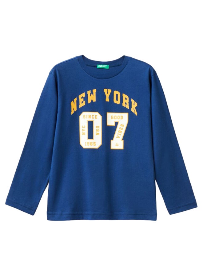 بينيتون تيشيرت أولاد نيويورك مطبوع بأكمام طويلة - Image 1